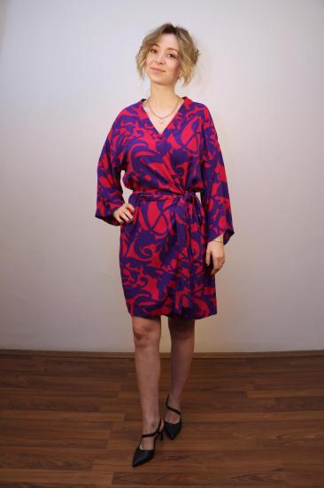 Lapiz Fuşya-Mor Renk, Pamuklu Kumaş, Uzun Kimono Elbise